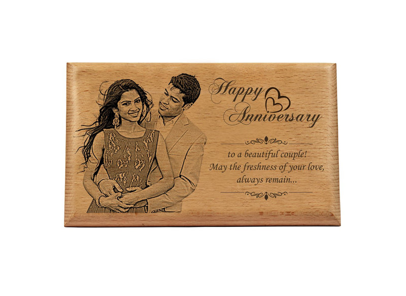 Laser engraved photos on wood Anniversary BWP 10x15 inch