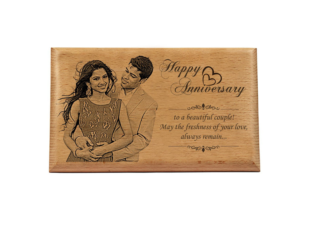 Photo engraving on wood Anniversary BWP 9x6 inch